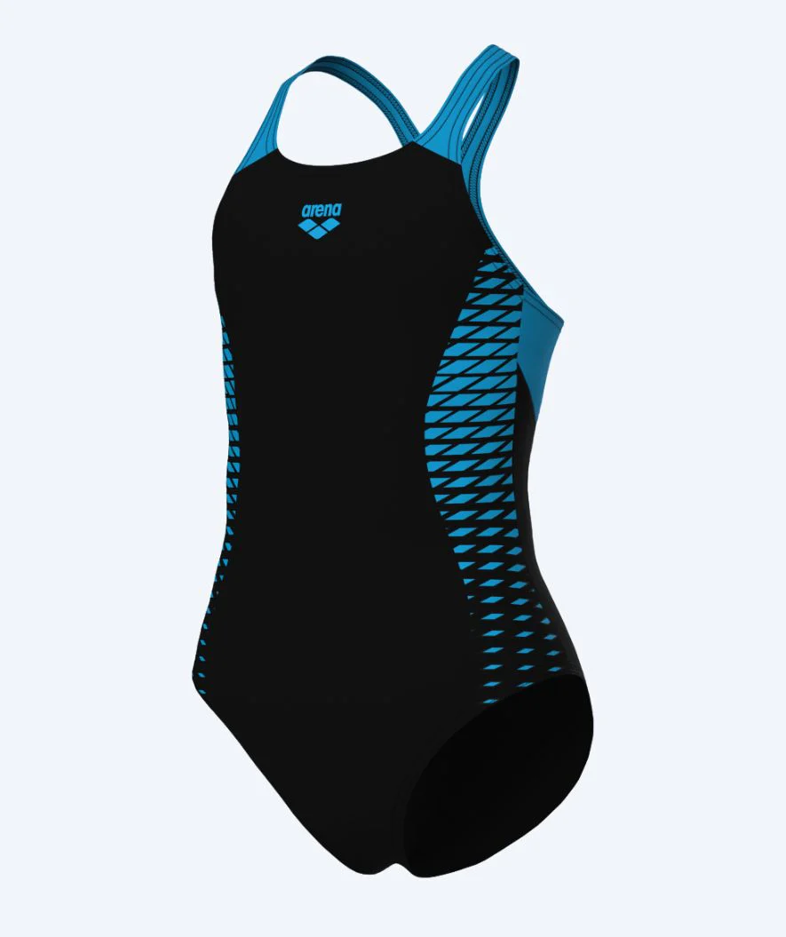 Arena swimsuit for girls - Openings V-Back - Black/blue - Image 5