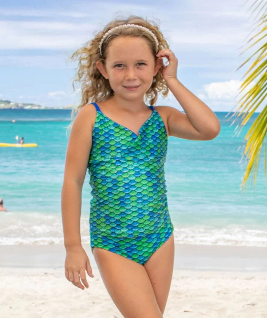 Fin Fun tankini top for girls - Aussie Green - Image 4