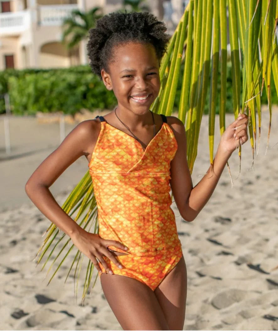 Fin Fun tankini top for girls - Tropical Sunrise - Image 3