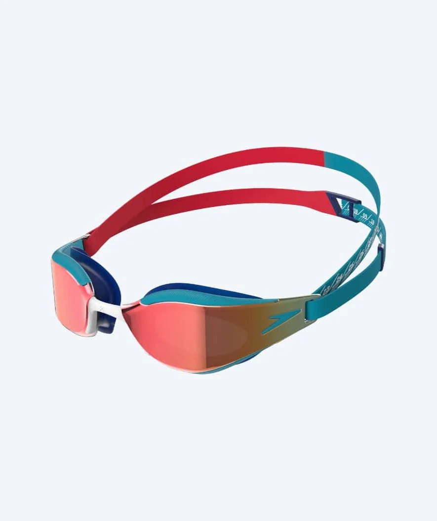 Speedo racing swimming goggles for kids (6-14) - Fastskin Hyper Elite Mirror - Red/blue