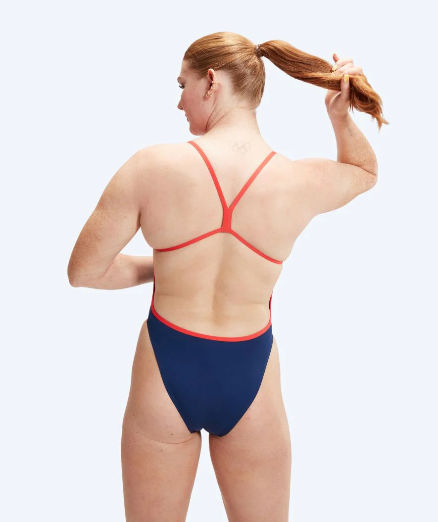 Speedo swimsuit for women - Placement Digital V-Back - Dark blue/red - Image 2