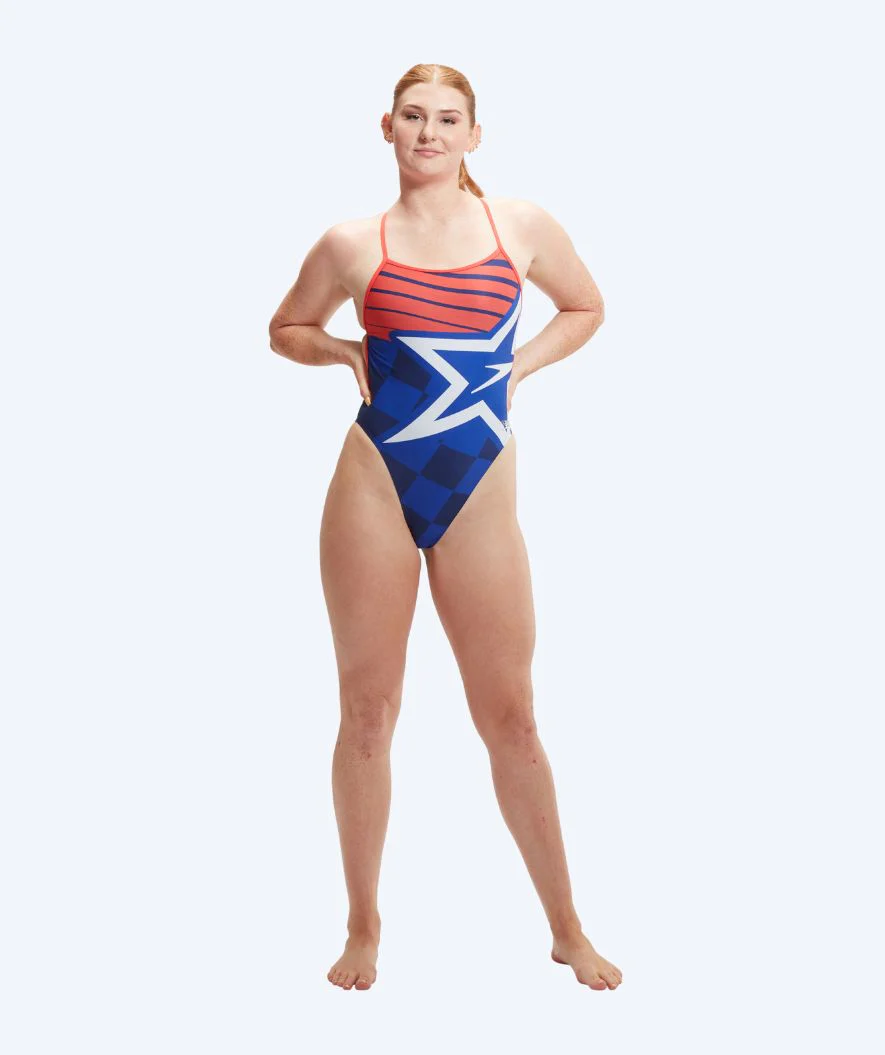 Speedo swimsuit for women - Placement Digital V-Back - Dark blue/red - Image 3