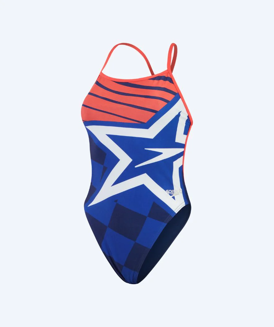 Speedo swimsuit for women - Placement Digital V-Back - Dark blue/red - Image 4