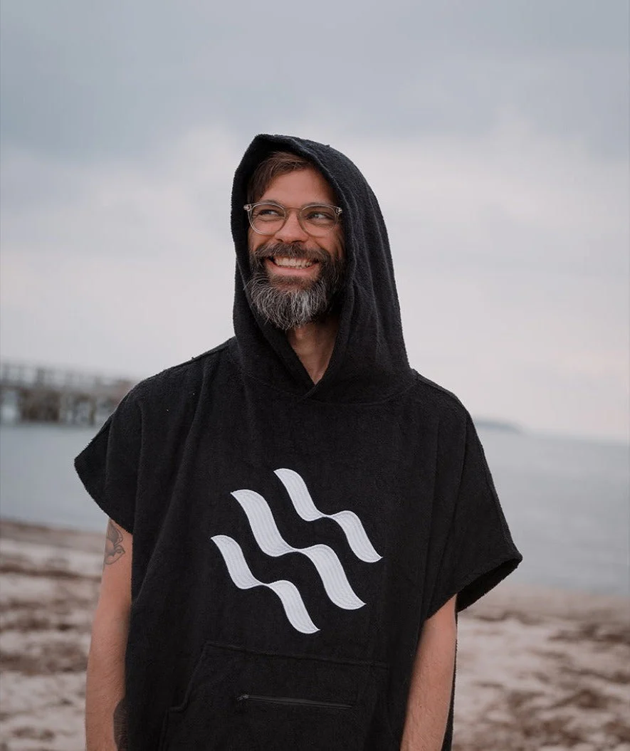 Watery bathing poncho for adults - Cotton - Black - Image 9