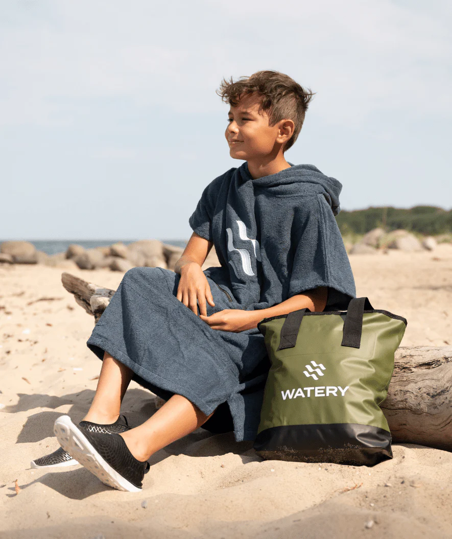 Watery bathing poncho for junior (6-15) - Cotton - Black - Image 10
