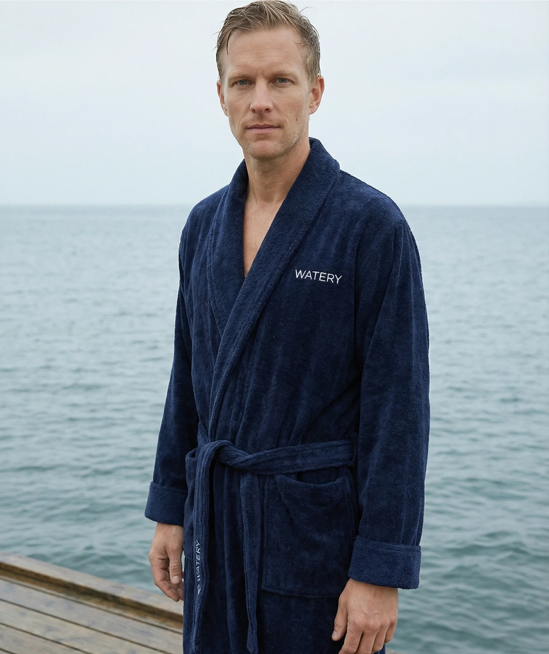 Watery bathrobe for men - Mariana - Navy blue - Image 4