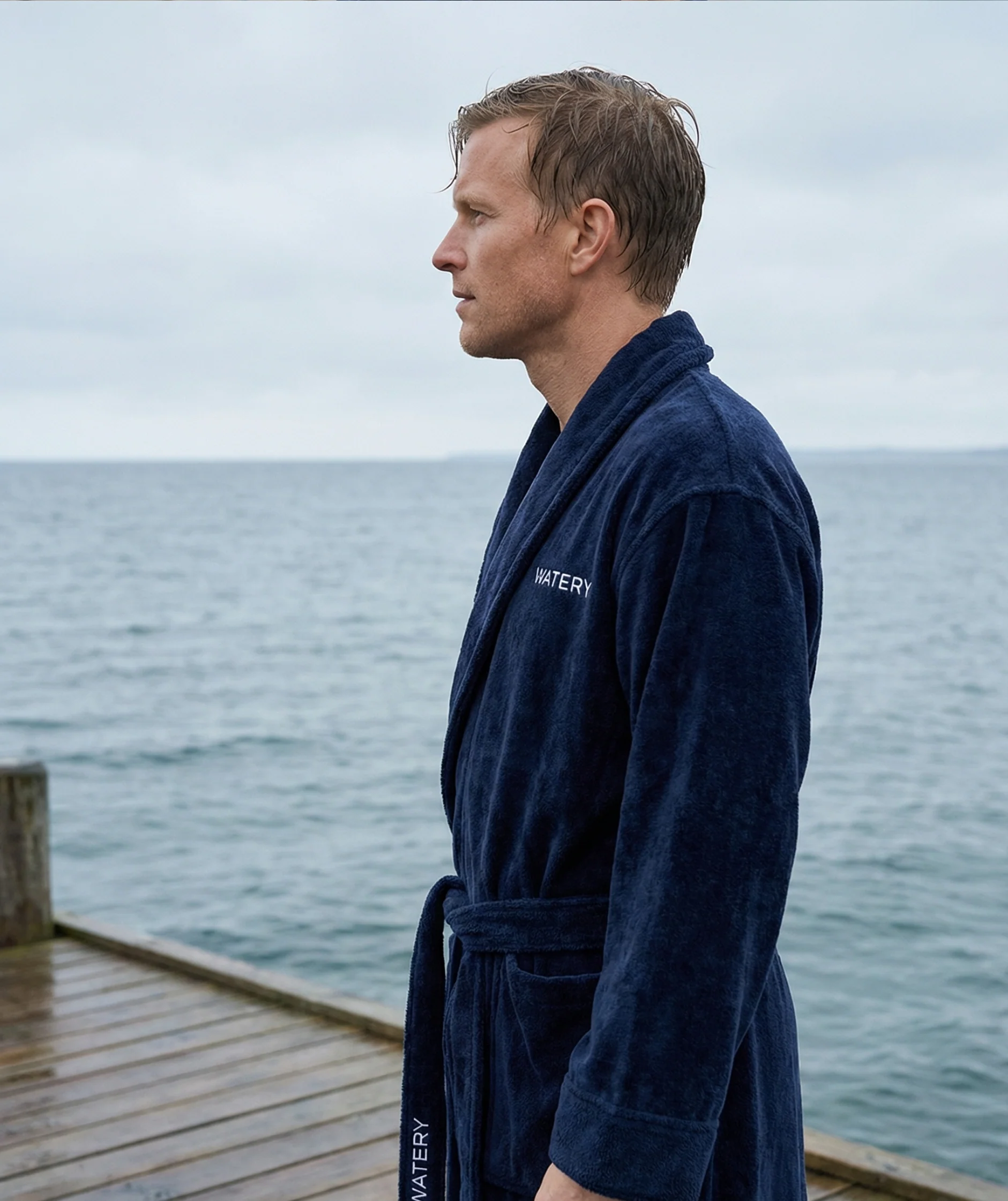 Watery bathrobe for men - Mariana - Navy blue - Image 5
