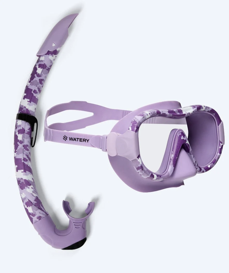 Watery Combo snorkel set for adults - Rudder Camo - Purple