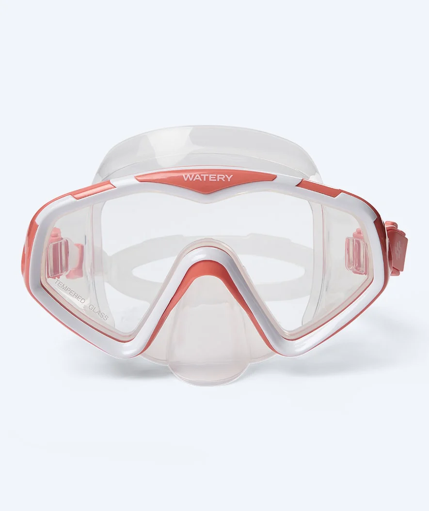 Watery diving mask for adults (from 15 years) - Leach Pro - White/light pink