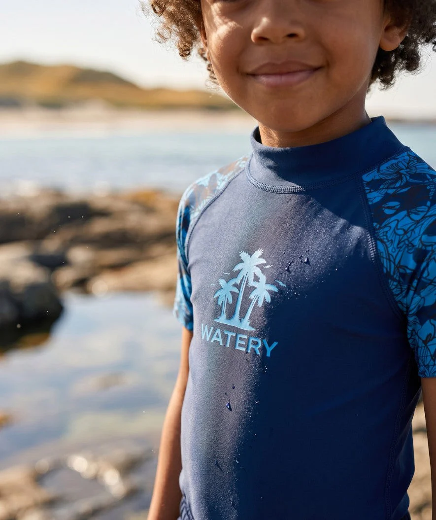 Watery UV-shirt for kids - Katsu Short Sleeve Rashguard - Blue/dark blue - Image 7