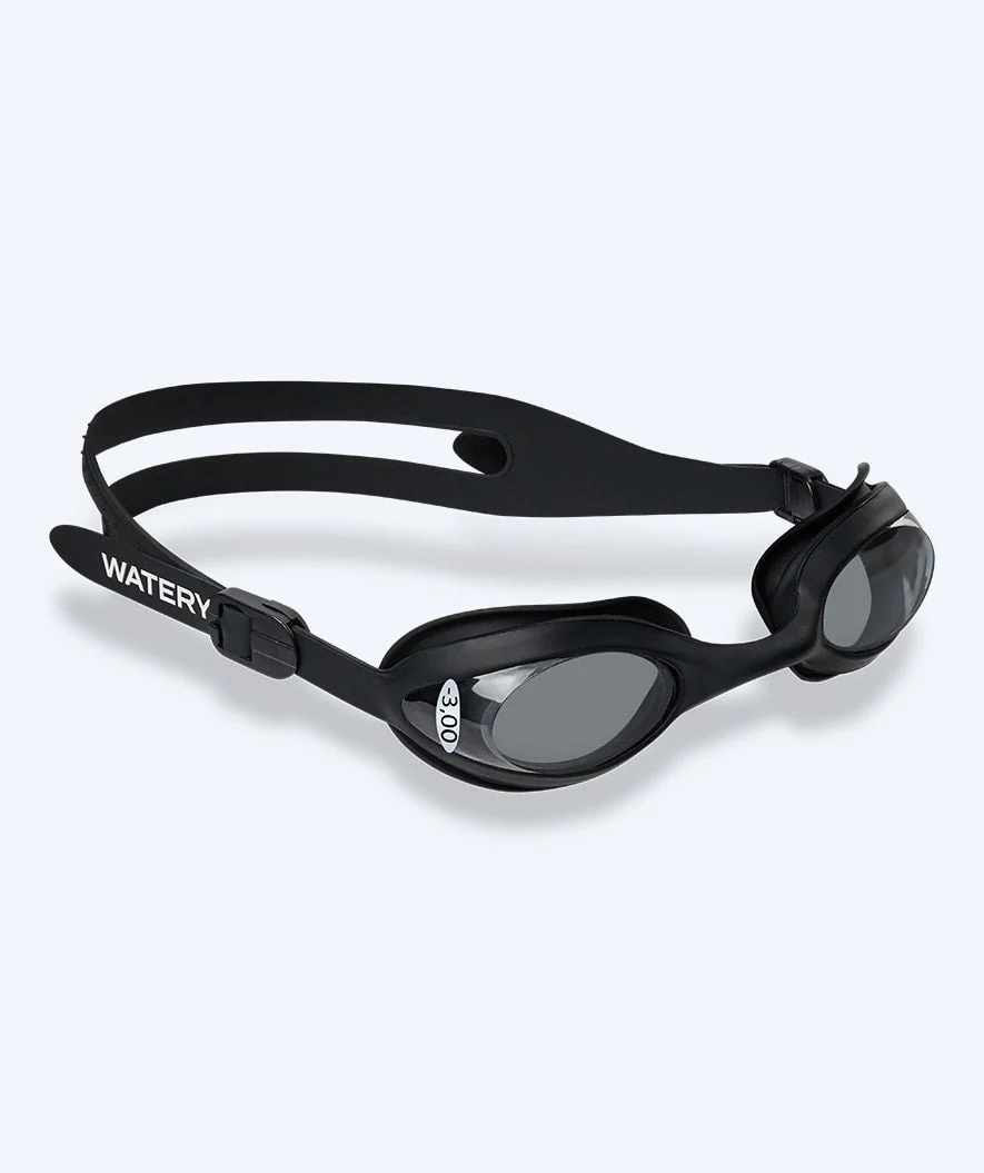 Watery nearsighted swimming goggles with prescription for adults - (-1.5) – (-8.0) - Matira - Black (Smoke lens)