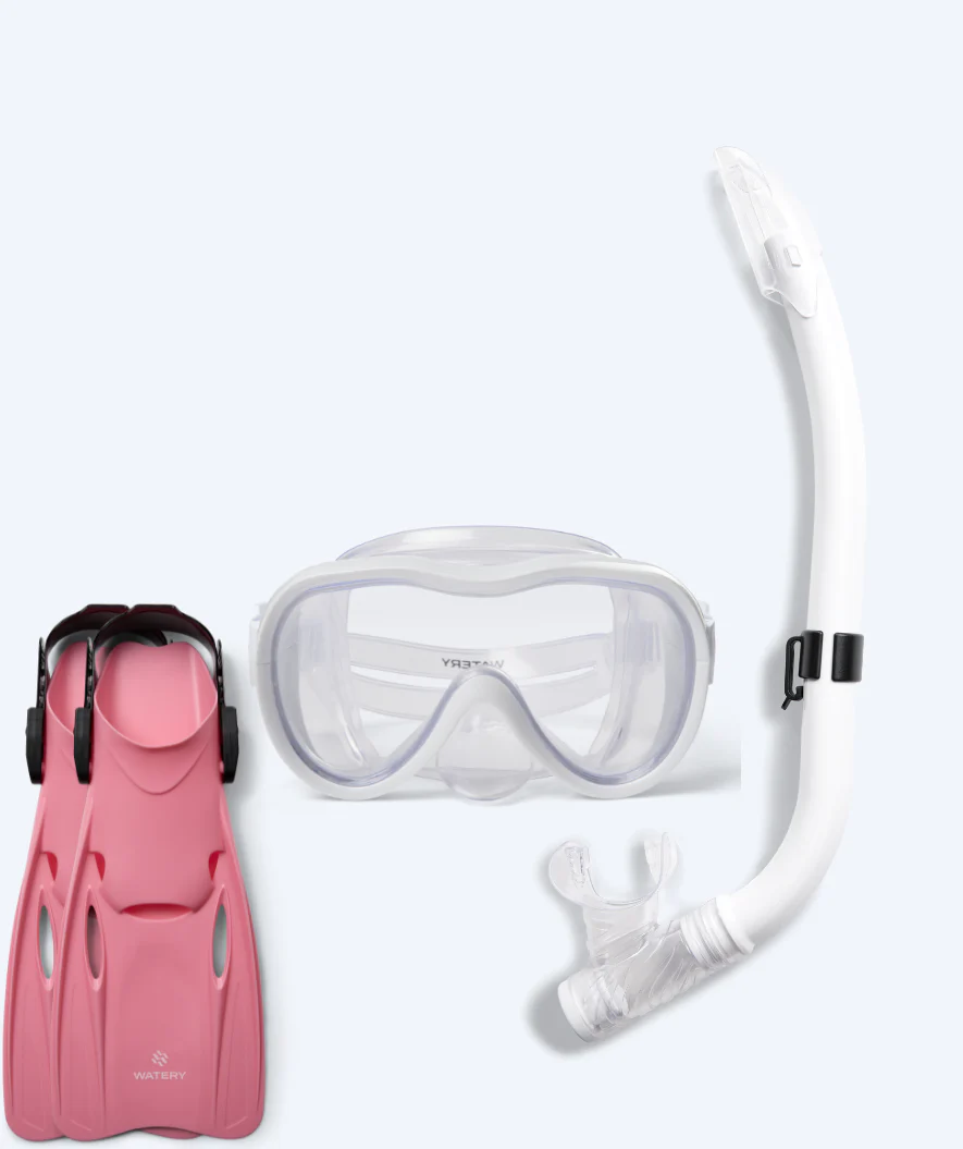 Watery snorkel set for junior (8-15) - Odine/Fleetwood - White/light pink