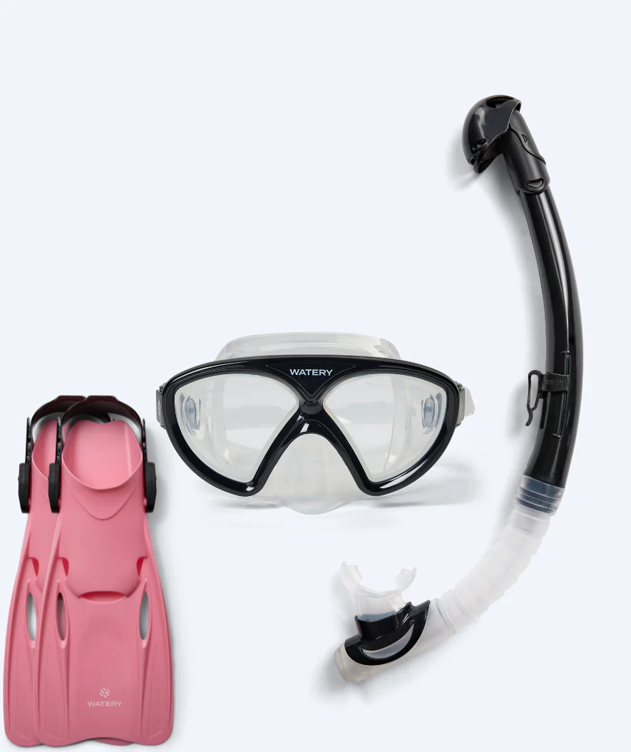 Watery snorkel set for junior (8-15) - Ohio/Fleetwood - Black/light pink