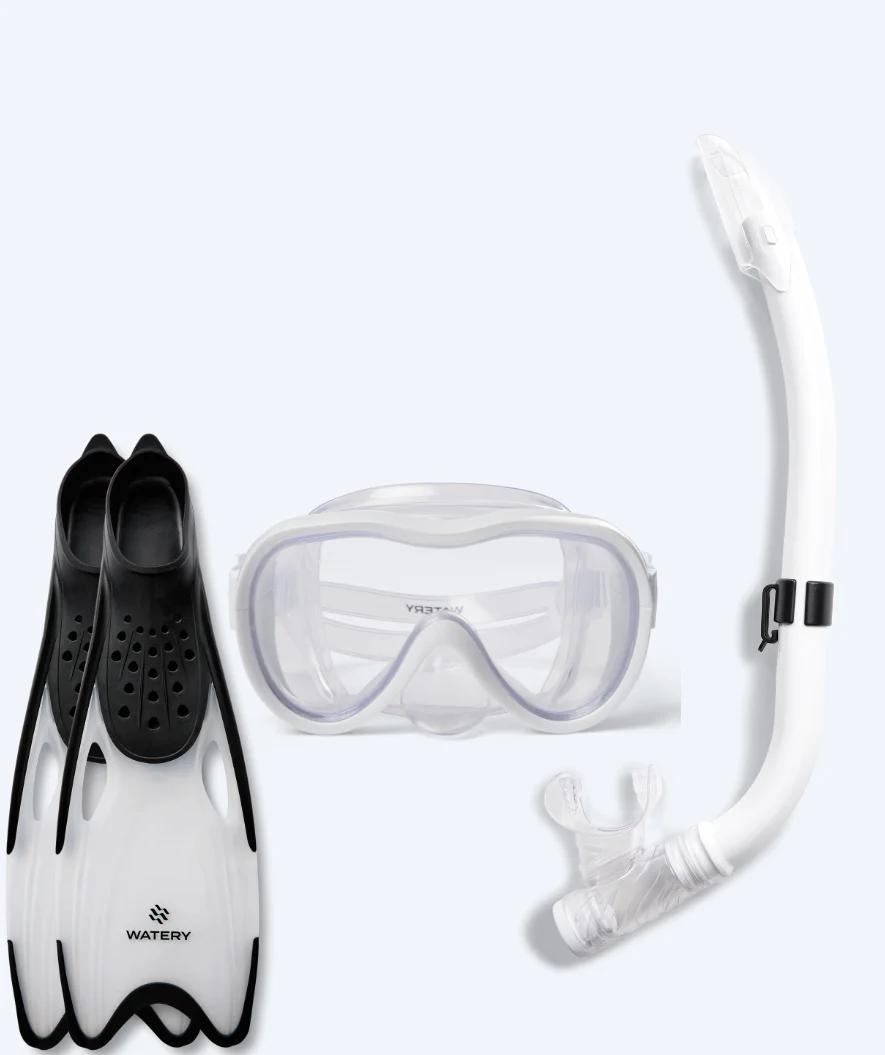 Watery snorkel set for junior (8-15) - Odine/Rilian - White/black