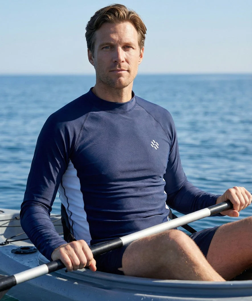 Watery UV-shirt for men - Talcott Long Sleeve Rashguard - Dark blue/white - Image 3