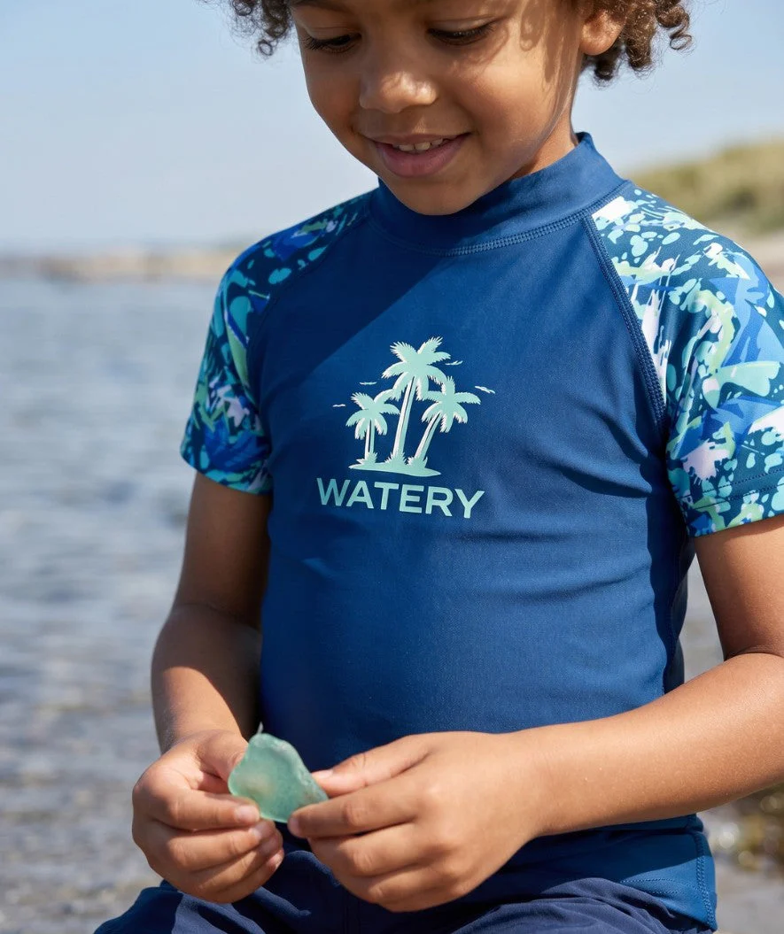 Watery UV-shirt for kids - Katsu Short Sleeve Rashguard - Light blue/dark blue - Image 4